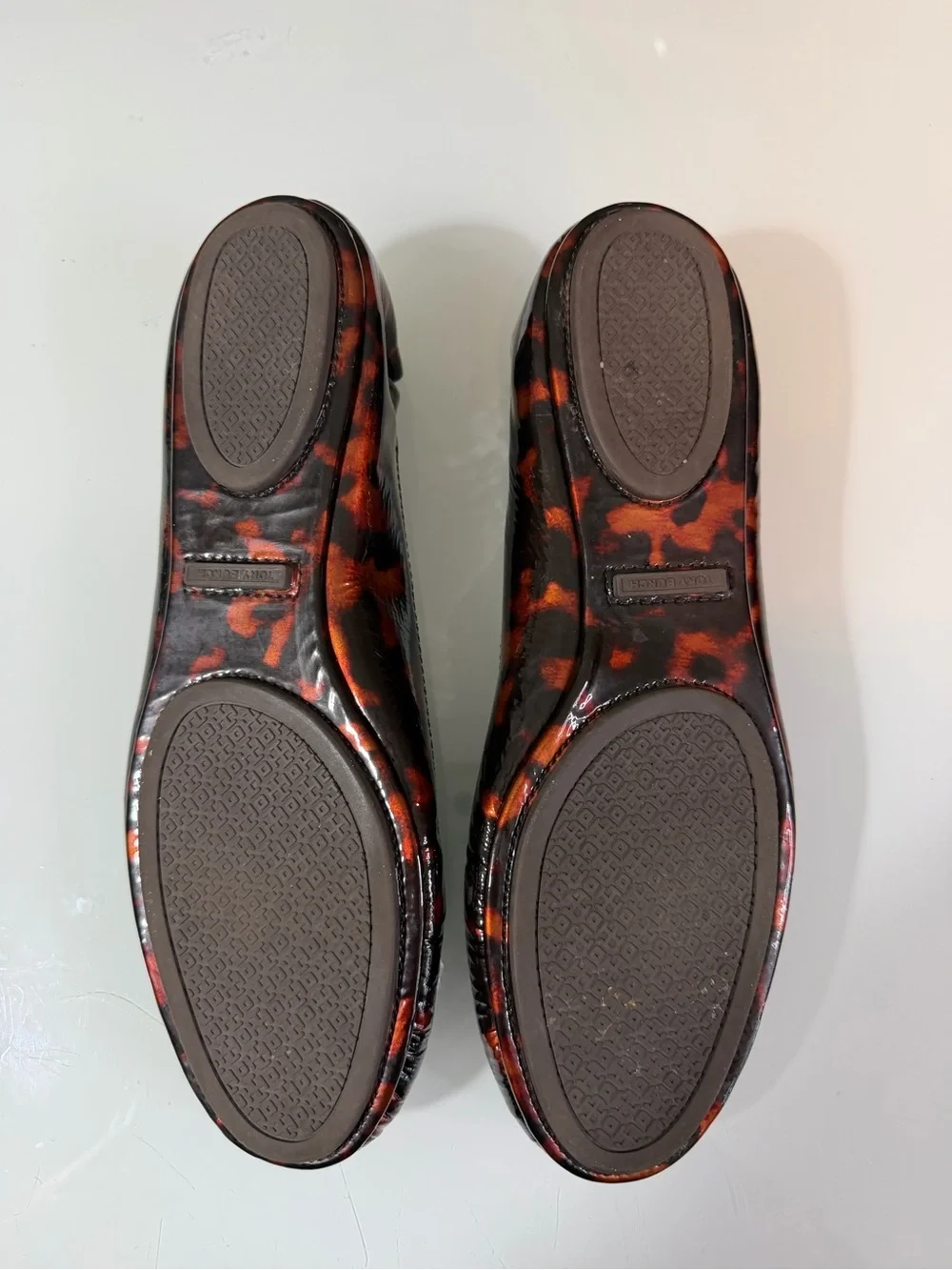 Tory Burch Tortoiseshell Patent Reva Ballet Flats - Brown/Black/Amber Sz 8.5